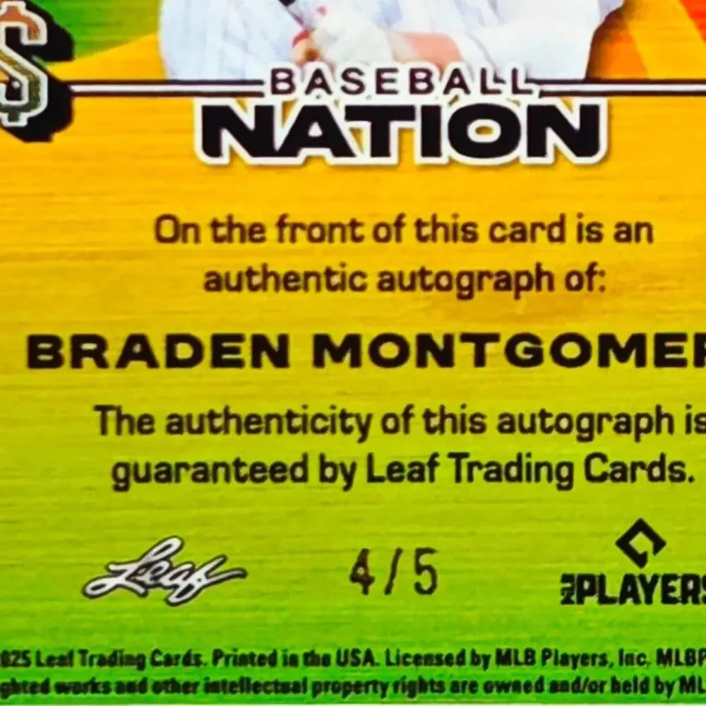 2025 Braden Montgomery 4/5 Bonus Baby Auto Chicago White Sox Top Prospect - Picture 2 of 3